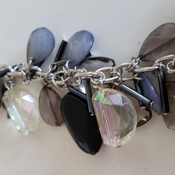 Trendy Fashion Chunky Clear & Clear Smokey, Black & Grey Blue beaded Necklace - Picture 9 of 13